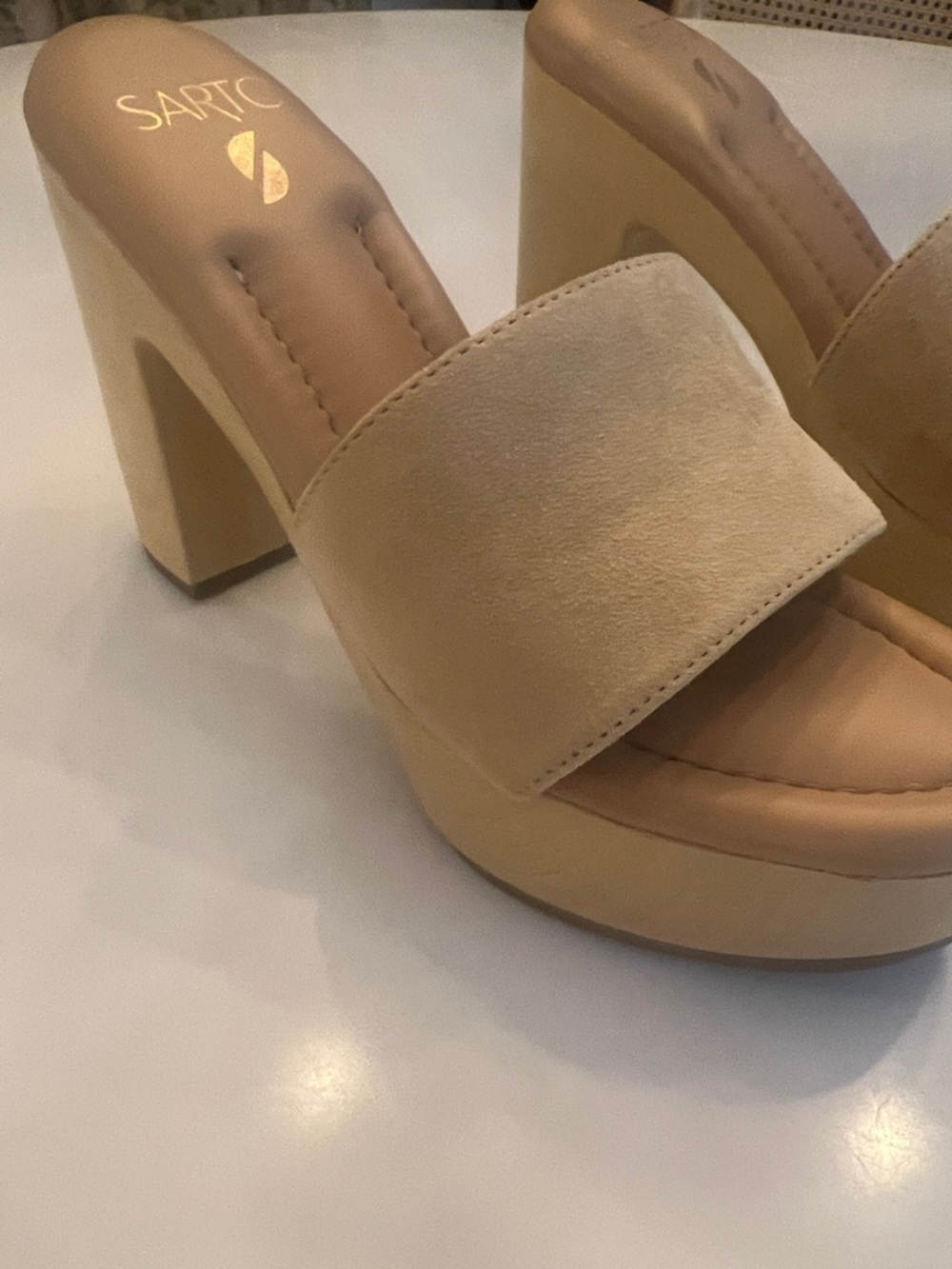 Franco Sarto Beige Platform Slide Heels 8.5 NEW